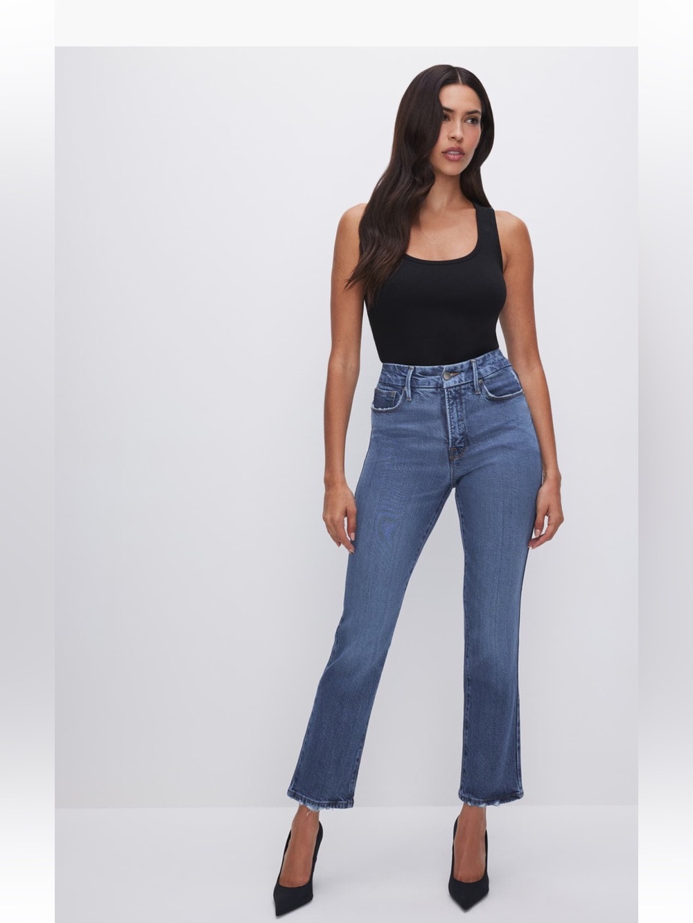 EUC! Good American Soft Tech High Waist Ankle Straight Leg Jeans — Indigo 513
